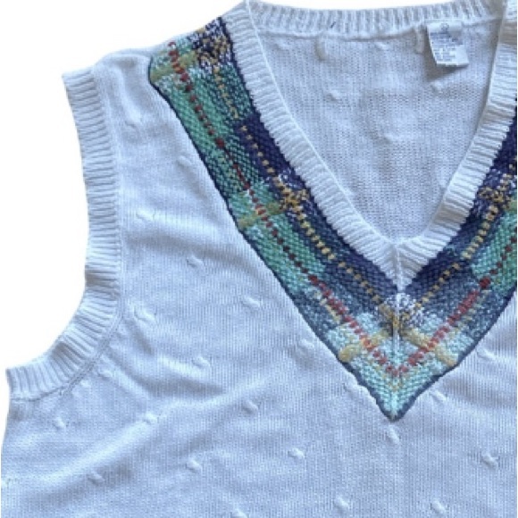 Vintage Oversized Preppy Tennis V-Neck Cotton Sweater Vest Large Unbranded - Picture 1 of 9